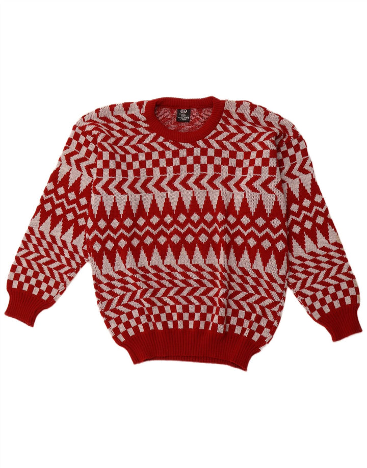 C & A Pulover pentru bărbați cu gât roșu mare, geometric, acrilic