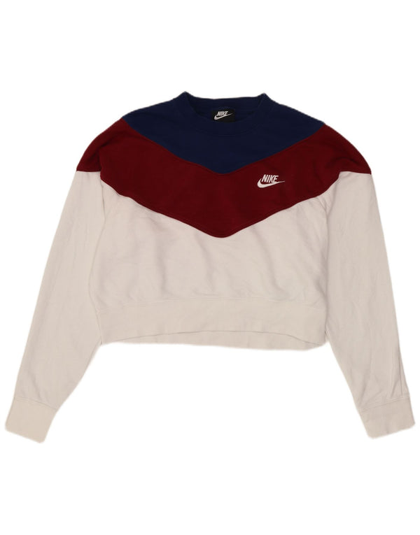 Pulover crop Nike pentru femei UK 14 Medium White Colorblock Bumbac