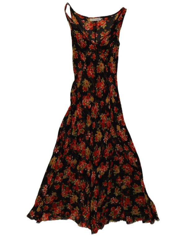 Twin-Set pentru femei, fără mâneci, rochie maxi transparentă UK 10, mică, neagră, florală