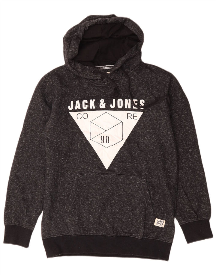 Pulover Jack & Jones pentru bărbați cu capota cu grafică, mediu negru, pete
