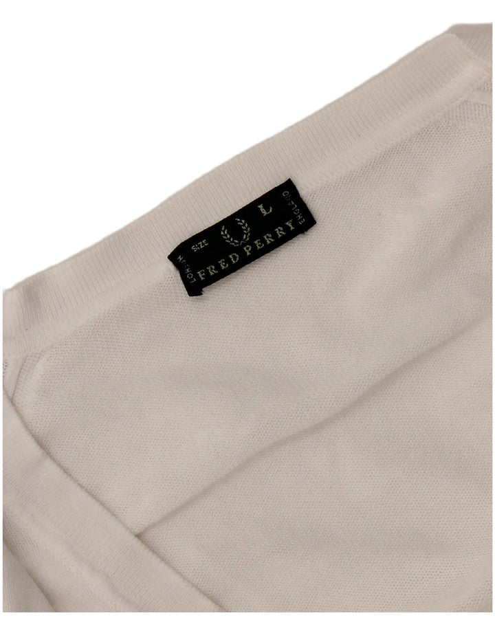 Pulover cu decolteu în V Fred Perry pentru femei UK 14 Large White