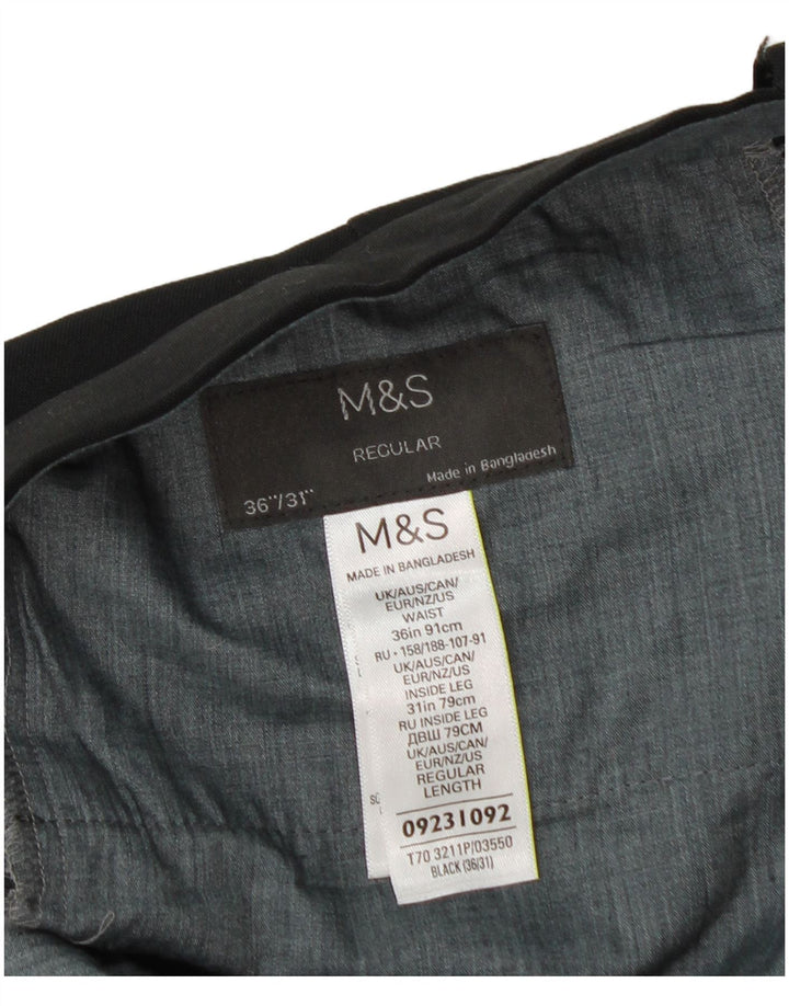 Pantaloni de costum obișnuiți drepți pentru bărbați Marks & Spencer L36 L31 Poliester negru
