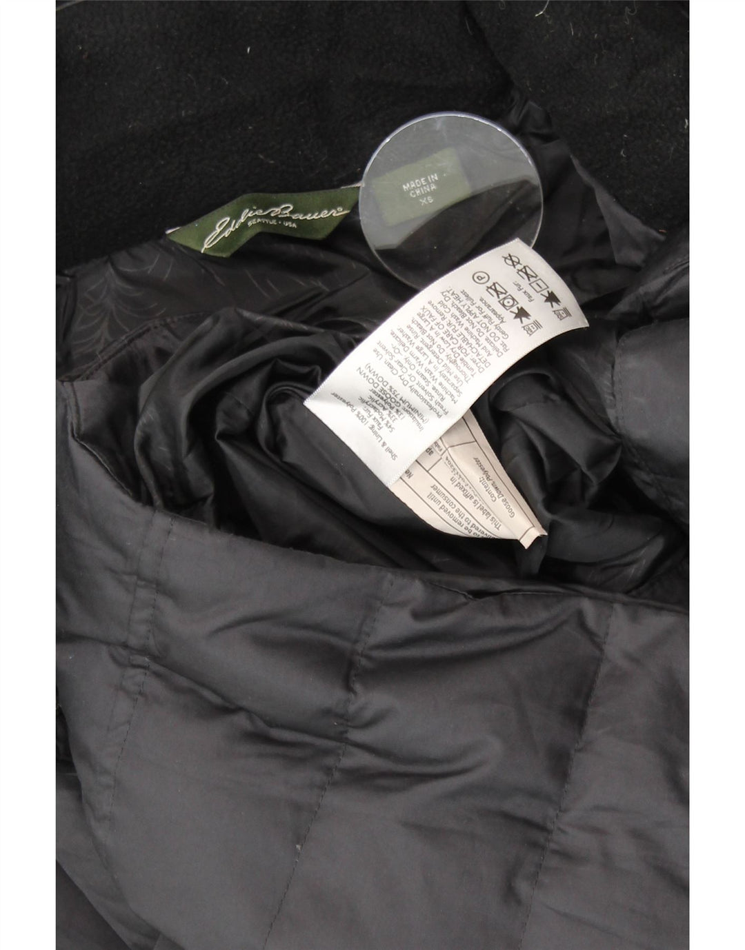 EDDIE BAUER Palton căptușit cu glugă supradimensionat pentru femei UK 6 XS Poliester negru