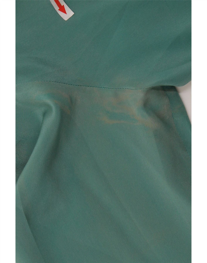 VINTAGE Bluză cu mânecă lungă cu cravată în față pentru femei UK 16 Mare Mătase verde