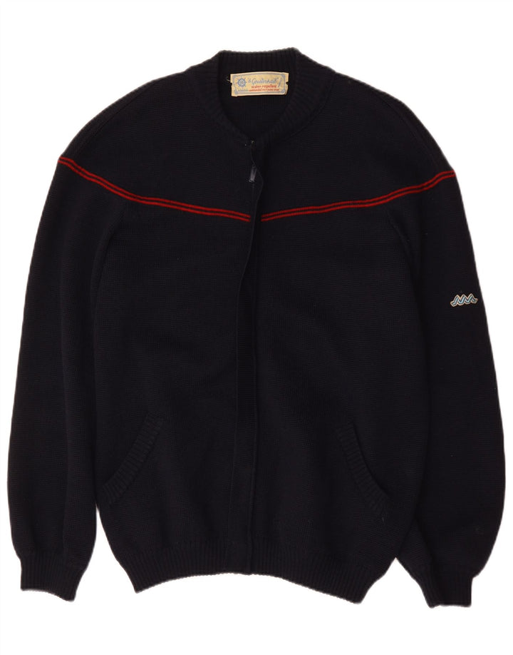 Cardigan Vintage pentru bărbați cu fermoar complet, mare, bleumarin, cu dungi