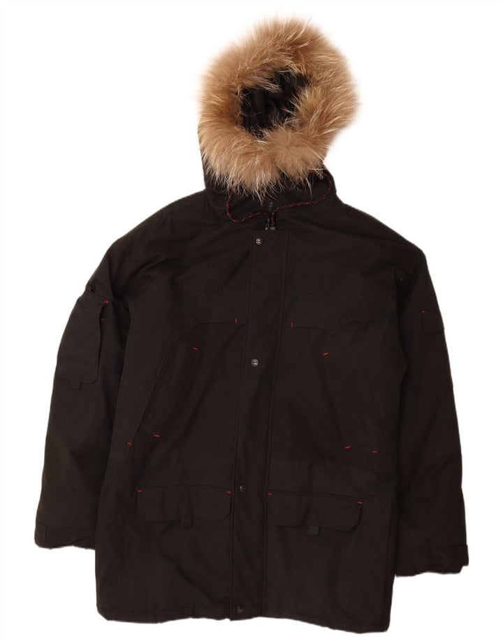 Jachetă parka cu glugă vintage pentru bărbați UK 38, nailon mediu negru