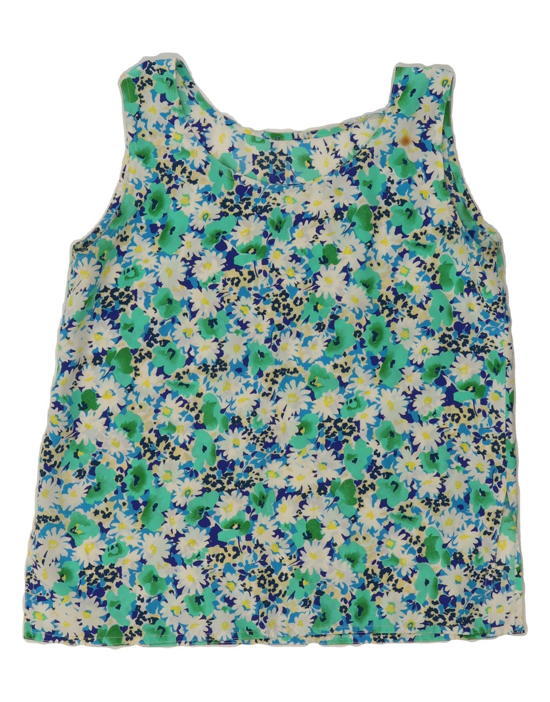VINTAGE Womens Sleeveless Blouse Top UK 14 Medium Blue Floral Vintage Vintage and Second-Hand Vintage from Messina Hembry 