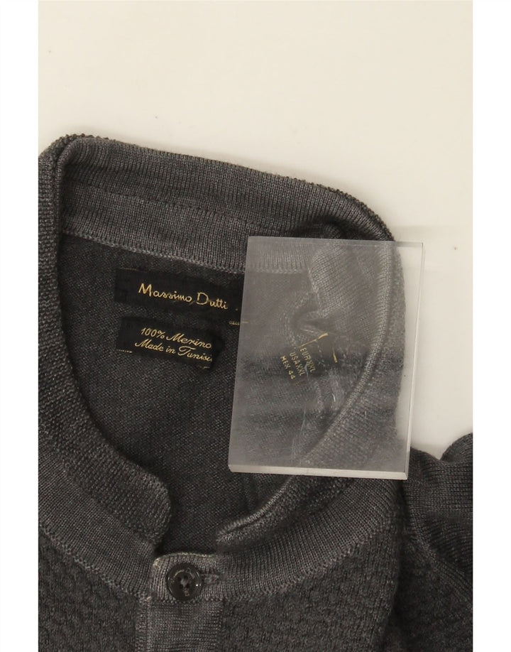 MASSIMO DUTTI Pulover pentru bărbați cu gât cu nasturi, 2XL, lână merinos gri