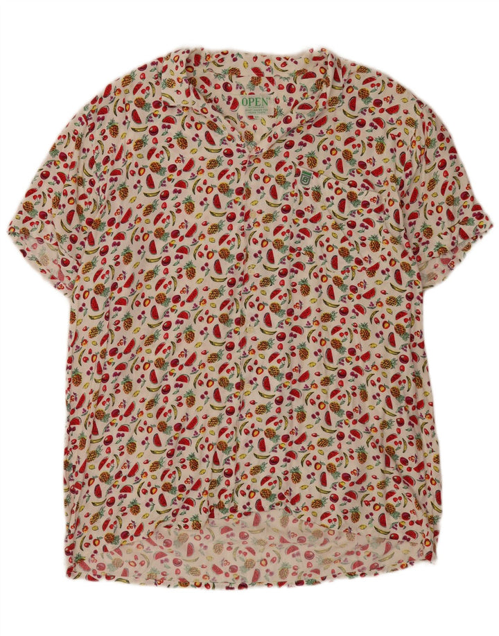Cămașă cu mânecă scurtă pentru bărbați vintage cu model abstract, XL, albă