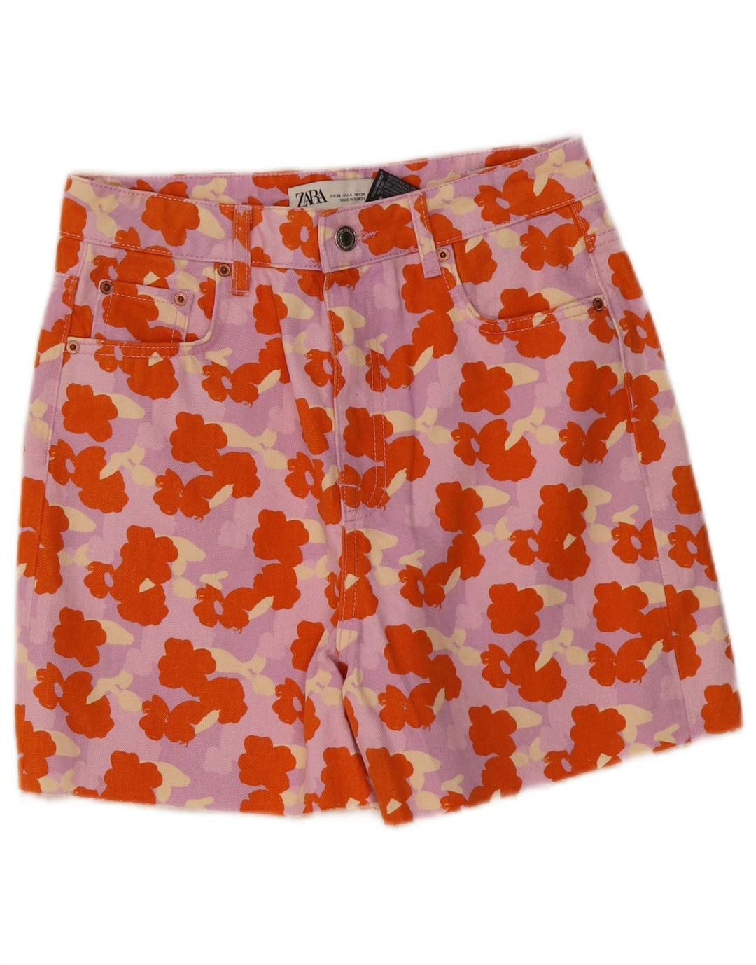 Pantaloni scurți din denim cu talie înaltă ZARA EU 36 Small W26 Multicolor Floral