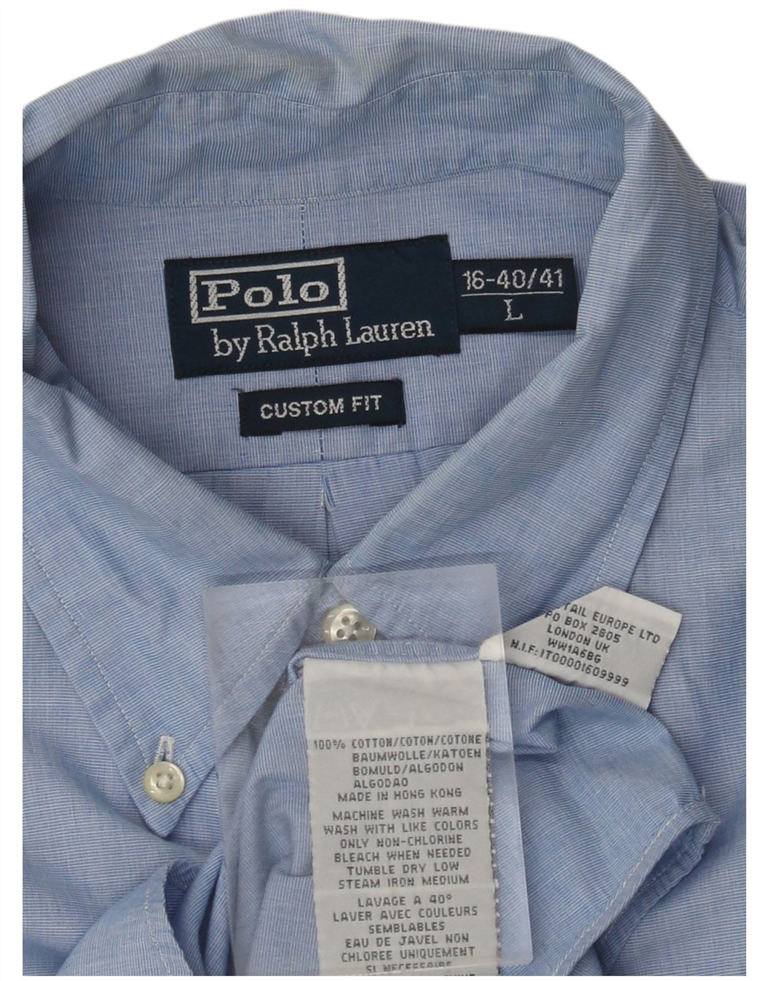 POLO RALPH LAUREN Cămașă personalizată pentru bărbați, mărimea 16 40/41, mare, albastru, bumbac