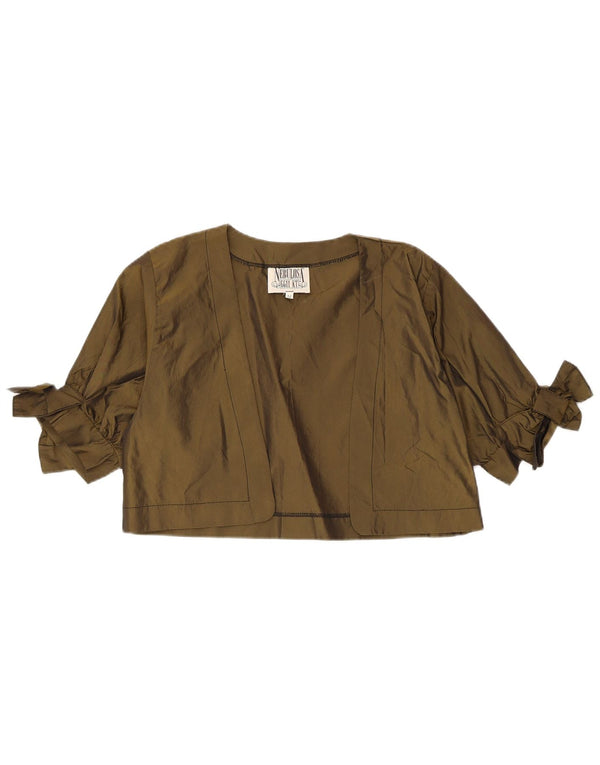 Top bolero vintage pentru femei cu mâneci jumătate UK 14 Poliester kaki mediu