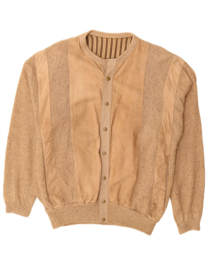 Bomber vintage pentru bărbați din piele intoarsa UK 38 Medium Bej din piele cu dungi