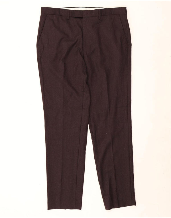 Marks & Spencer Pantaloni de costum croiți pentru bărbați L36 L33 Lână Burgundy