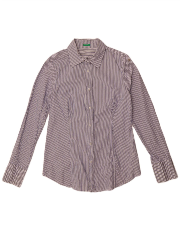 Cămașă Benetton pentru femei UK 14 Medium Blue Pinstripe Bumbac
