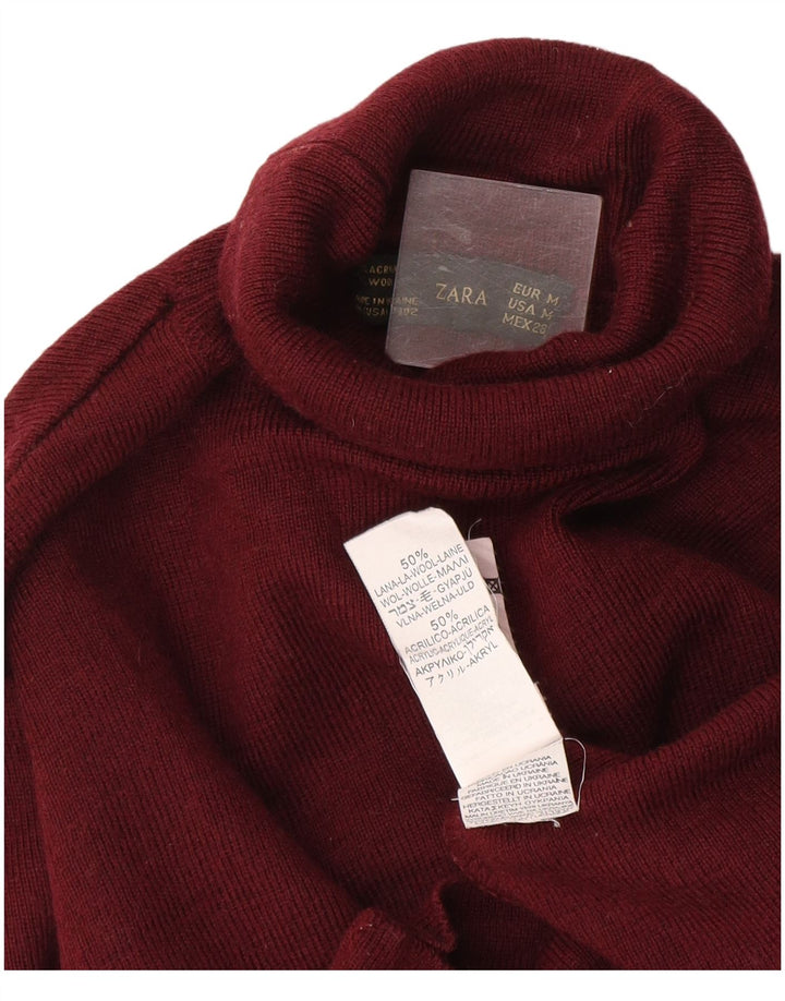 Pulover pentru femei Zara cu gât rulat UK 12 Medium Bordeaux Lână