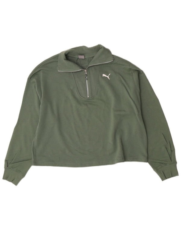 Pulover pentru femei Puma, supradimensionat, cu fermoar și gât, UK 16, mare, verde