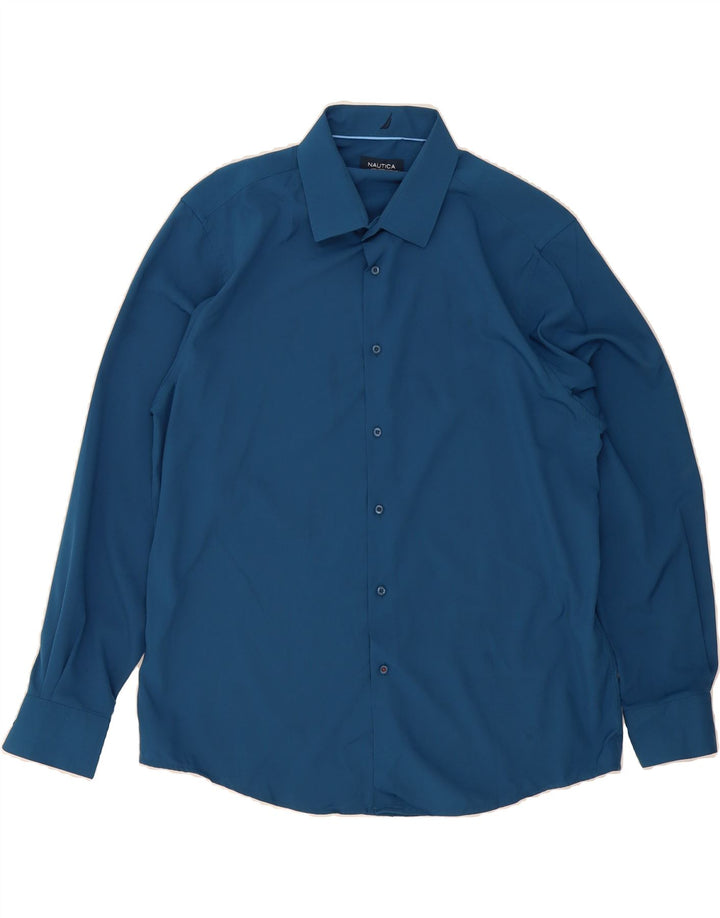 NAUTICA Mens Slim Fit Shirt Size 17 1/2 XL Blue Polyester Vintage Nautica and Second-Hand Nautica from Messina Hembry 