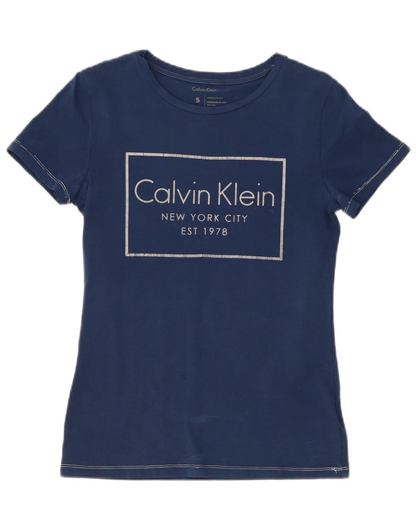 CALVIN KLEIN JEANS Tricou cu grafică pentru femei Top UK 10 mic Bumbac bleumarin