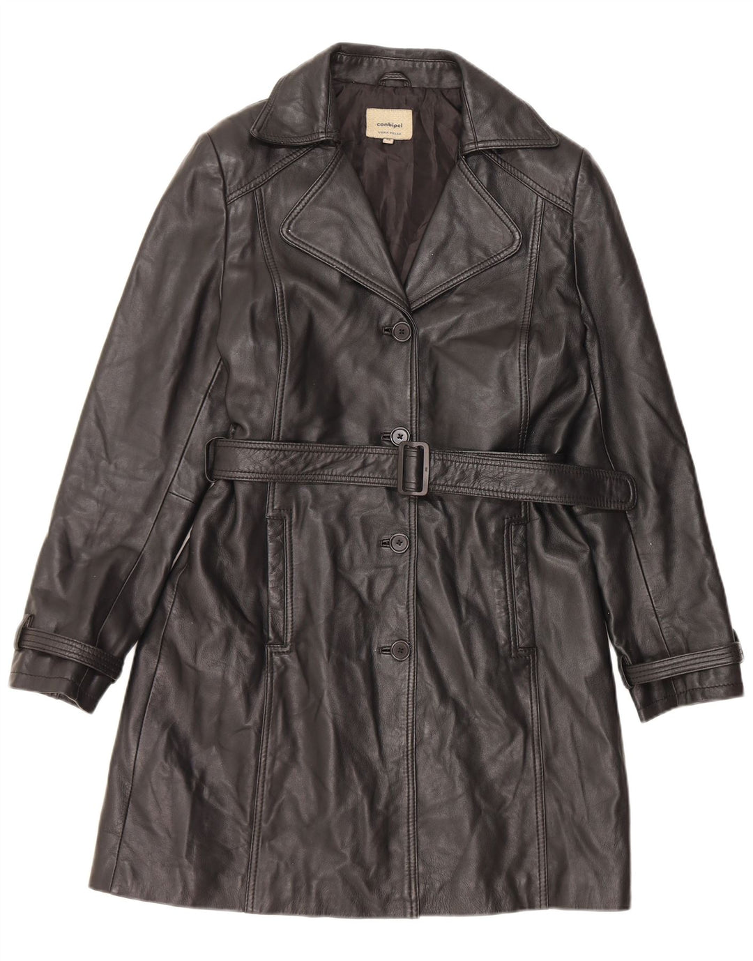 Palton din piele pentru femei Conbipel IT 46 din piele neagră mare