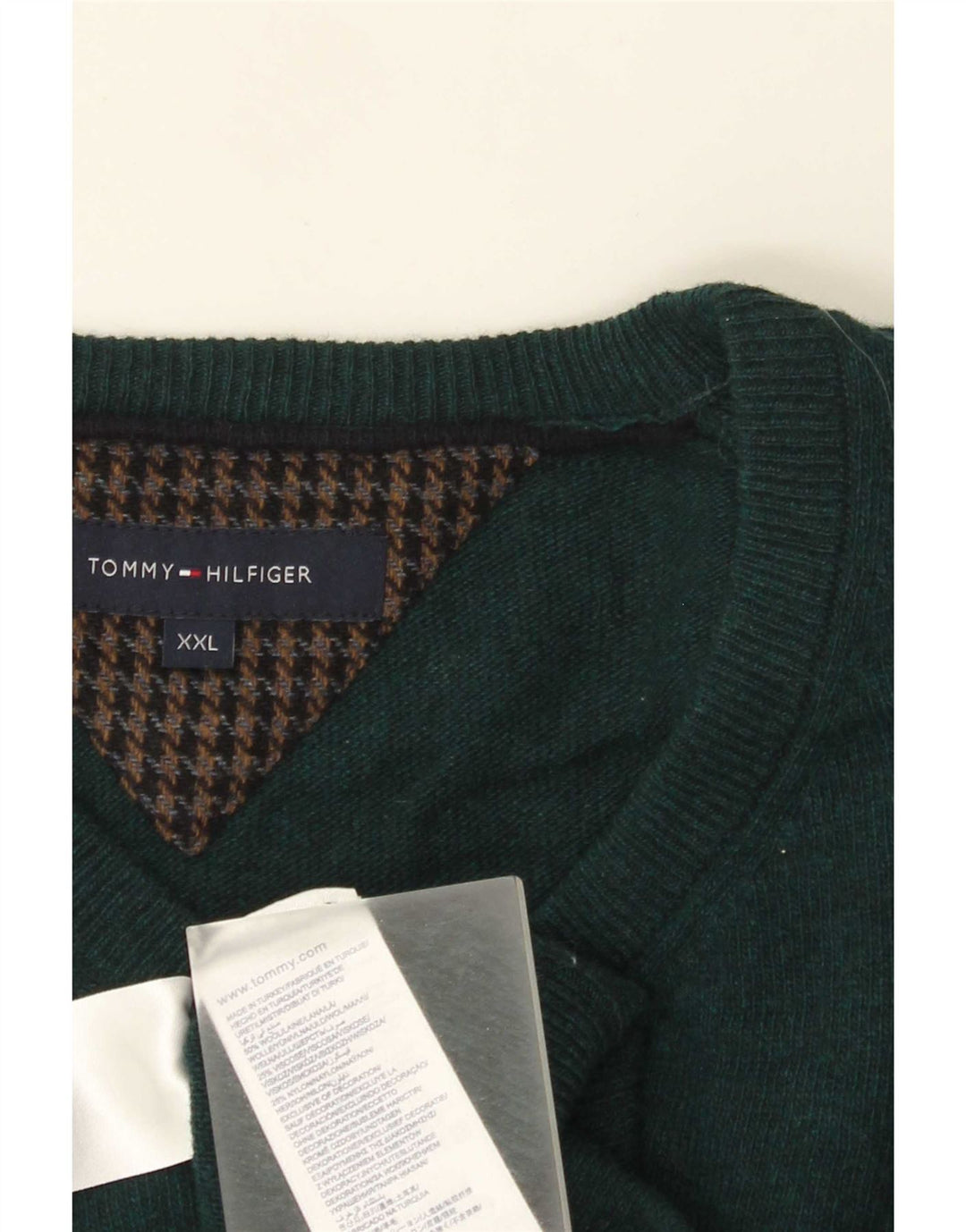 Pulover pentru bărbați Tommy Hilfiger cu decolteu în V, 2XL, lână verde