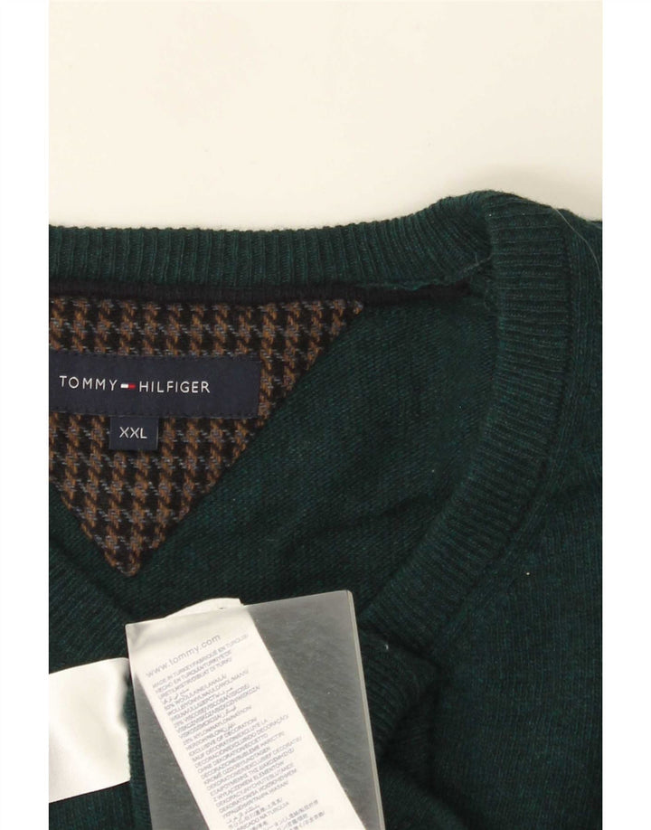 Pulover pentru bărbați Tommy Hilfiger cu decolteu în V, 2XL, lână verde