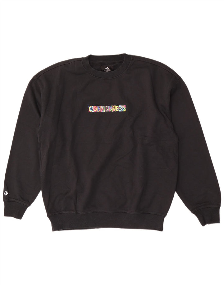 Pulover grafic pentru bărbați Converse, bumbac mediu negru