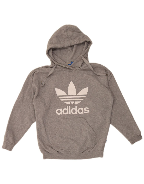 Pulover cu glugă cu grafic Adidas pentru femei UK 12, bumbac gri mediu
