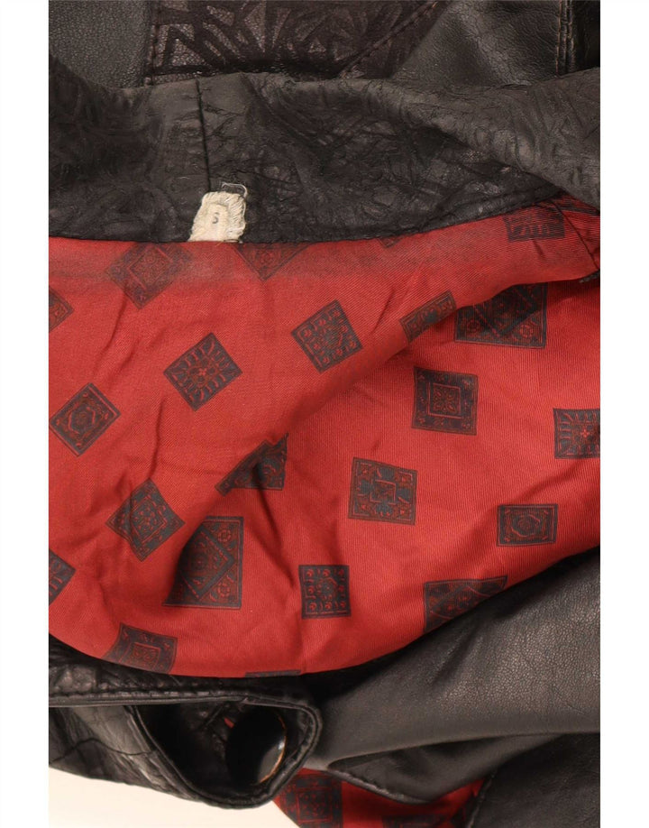 Jachetă de piele supradimensionată vintage pentru femei UK 10 Small Black
