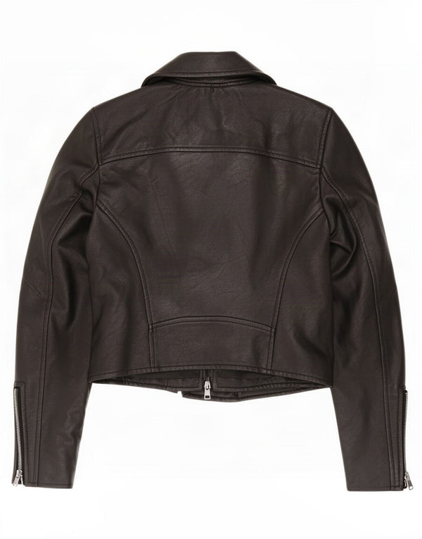 Jachetă motociclist din piele artificială pentru femei Abercrombie & Fitch UK 10 Mic Negru