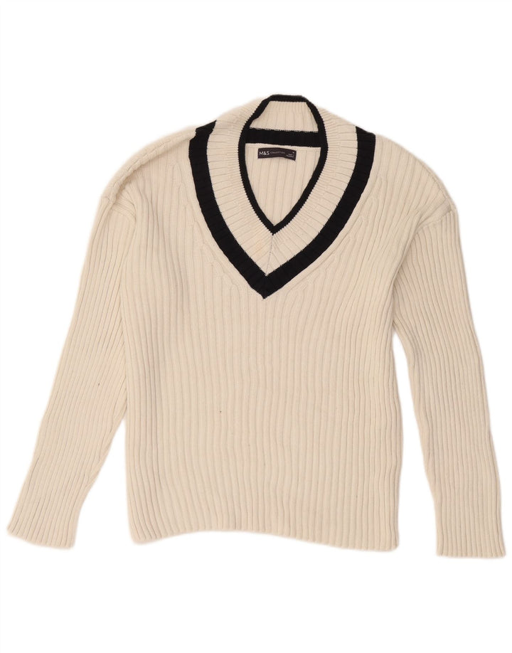 Marks & Spencer Pulover cu decolteu în V pentru femei UK 14 Medium White Colorblock