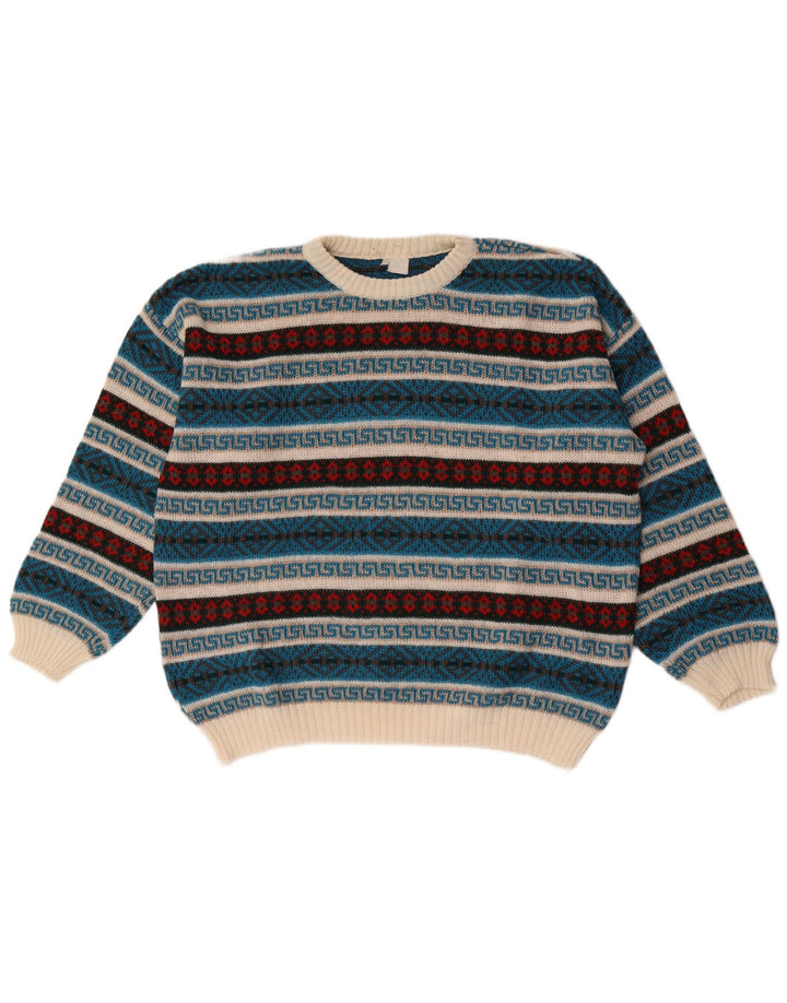 Pulover vintage pentru bărbați cu decolteu triplu, XL, multicolor, geometric