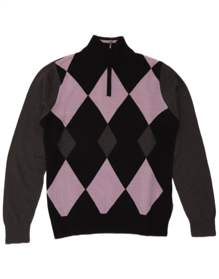 Sergio Tacchini Pulover pentru bărbați cu fermoar și gât, mediu negru Argyle/Diamond