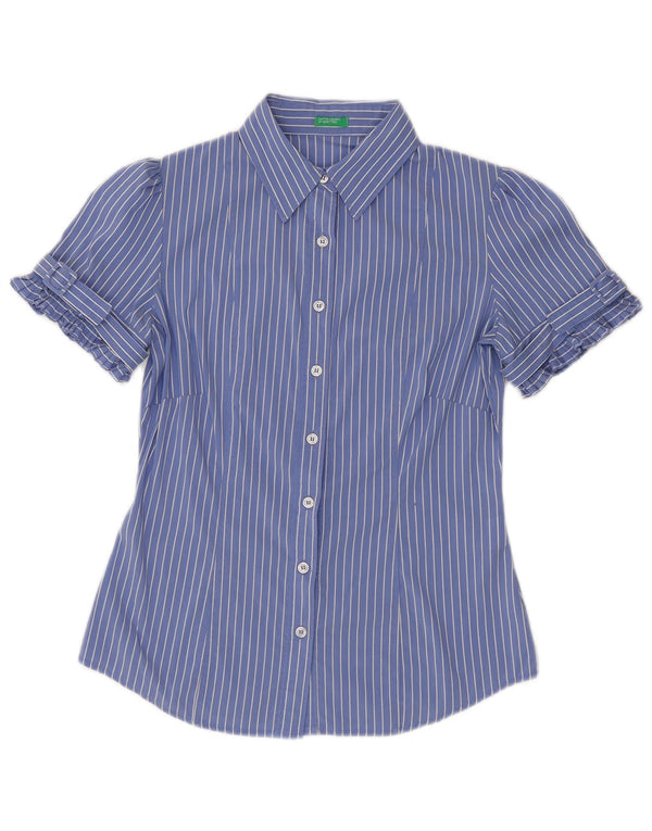 Cămașă Benetton cu mânecă scurtă pentru femei UK 10 Small Blue Striped