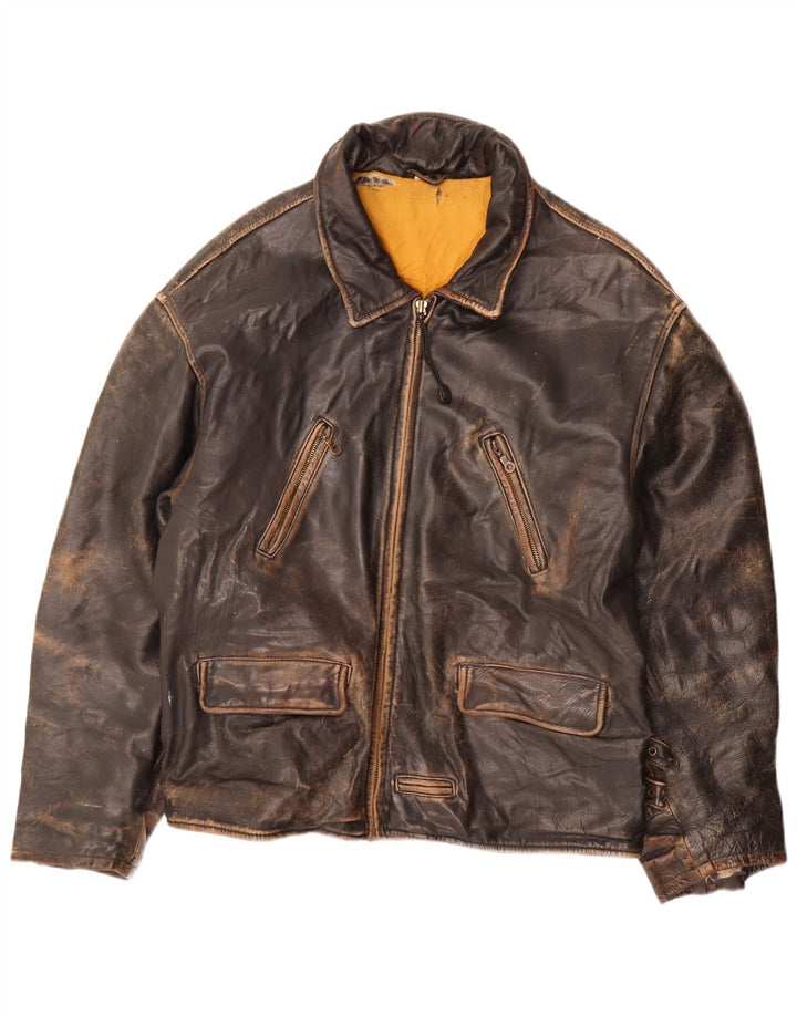 Jachetă de piele vintage pentru bărbați UK 44 2XL maro