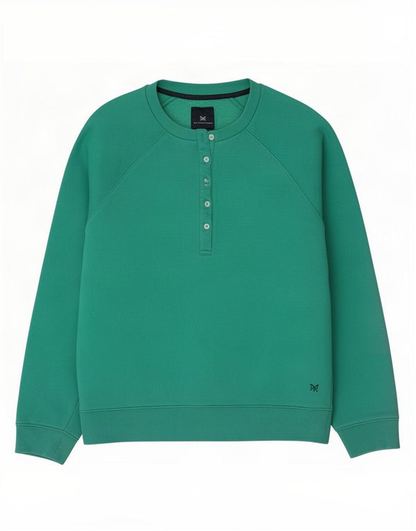 Crew Clothing Womens Button Neck Sweatshirt Jumper UK 14 Large Green Cotton