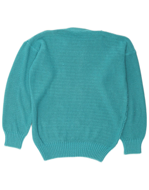 Pulover vintage pentru damă cu gât roșu EU 36/38 bumbac albastru mediu