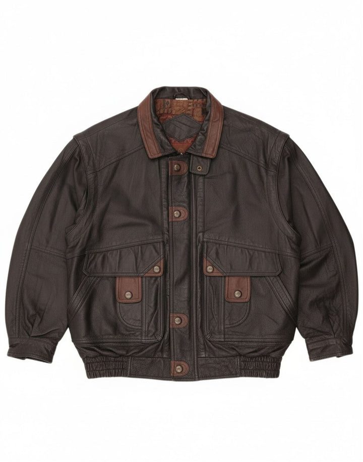 Geacă de piele vintage pentru bărbați IT 50, mare, neagră