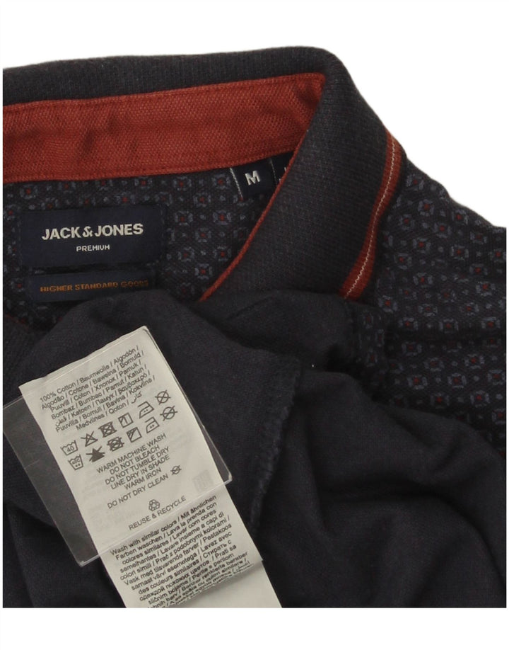 JACK & JONES Cămașă polo premium pentru bărbați, bumbac geometric, albastru bleumarin mediu