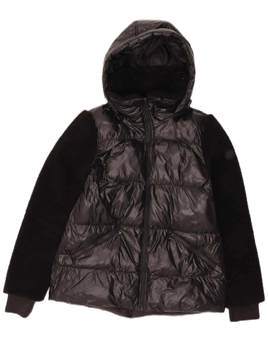 Jachetă căptușită cu glugă Michael Kors pentru femei UK 14 Medium Black Nylon