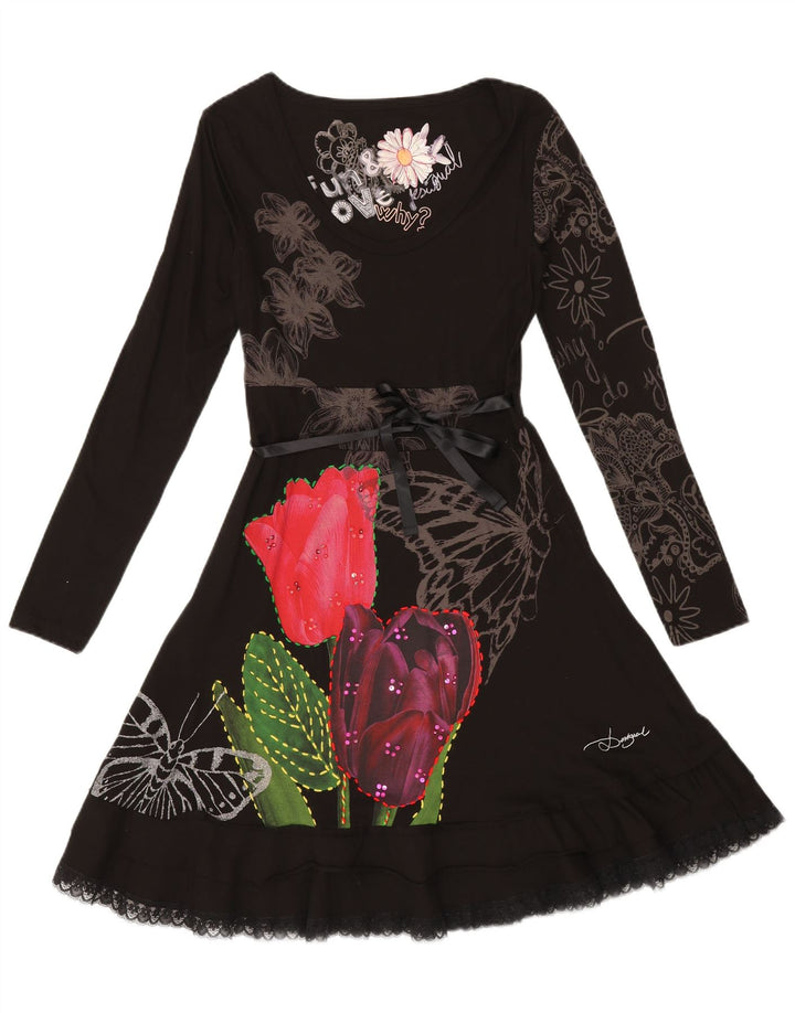 Rochie A-Line pentru femei Desigual UK 12 Medium Negru Floral Colorat