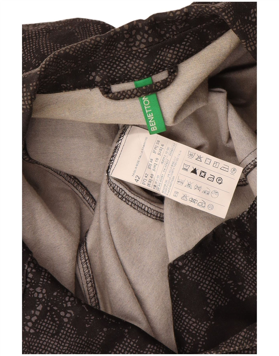 Jachetă Benetton pentru femei cu 1 nasture, UK 10, bumbac floral, negru, mic