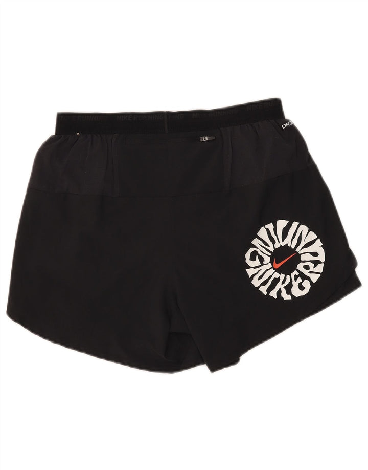 Pantaloni scurți sport Nike Dri Fit Graphic pentru femei UK 14 Poliester mediu negru