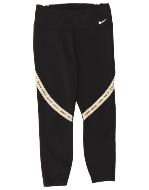 Leggings NIKE Dri Fit Graphic Capri pentru femei UK 12 Medium Black Colorblock