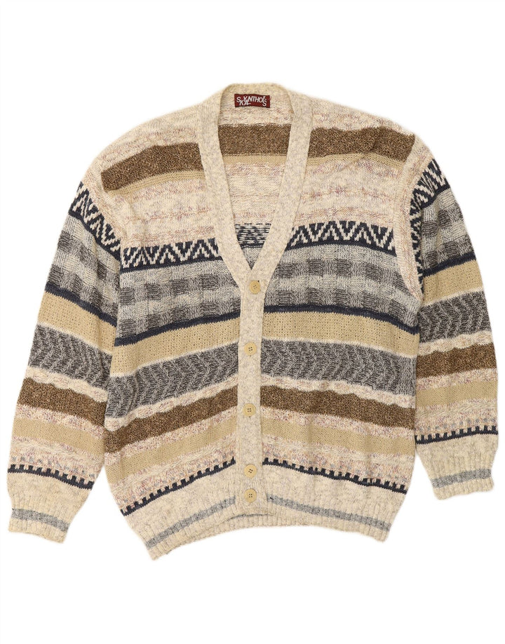 Pulover cardigan pentru bărbați VINTAGE, mare, în dungi, bej