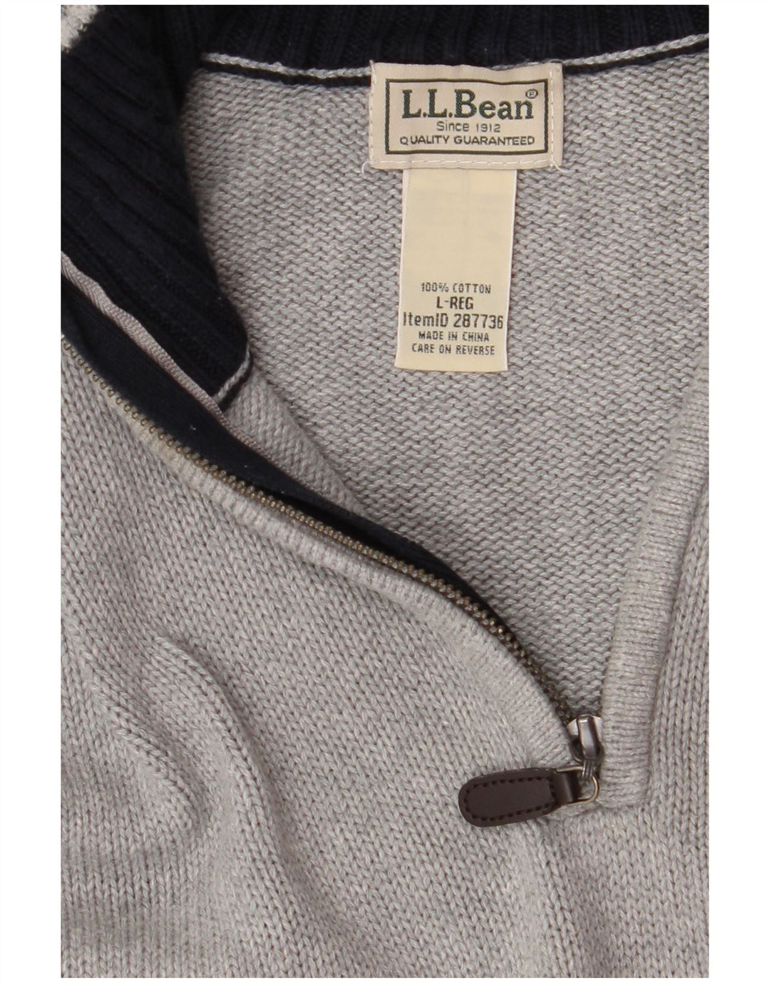 L.L.BEAN Pulover pentru bărbați, cu fermoar, cu gât, bumbac mare, gri