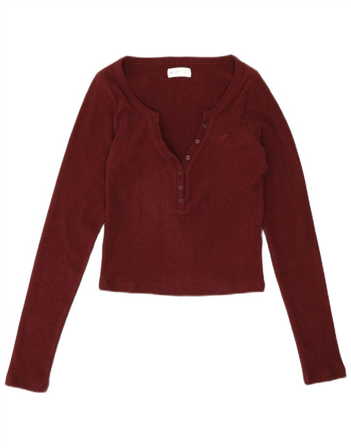 Crop Top pentru femei Hollister cu mânecă lungă UK 8 Small Burgundy Poliester