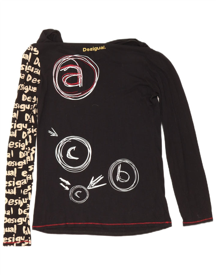 Desigual Top grafic pentru femei cu mânecă lungă UK 12 Medium Black