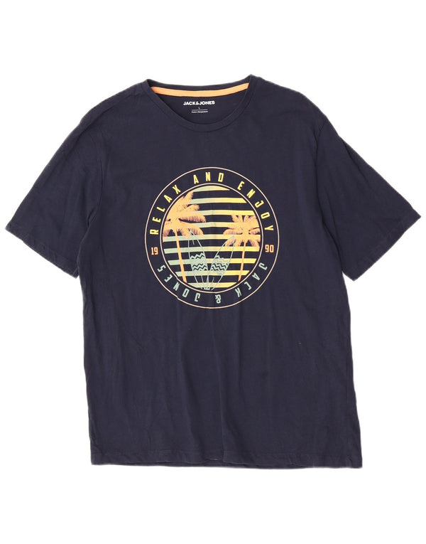Tricou cu grafic Jack & Jones pentru bărbați Top mare din bumbac bleumarin