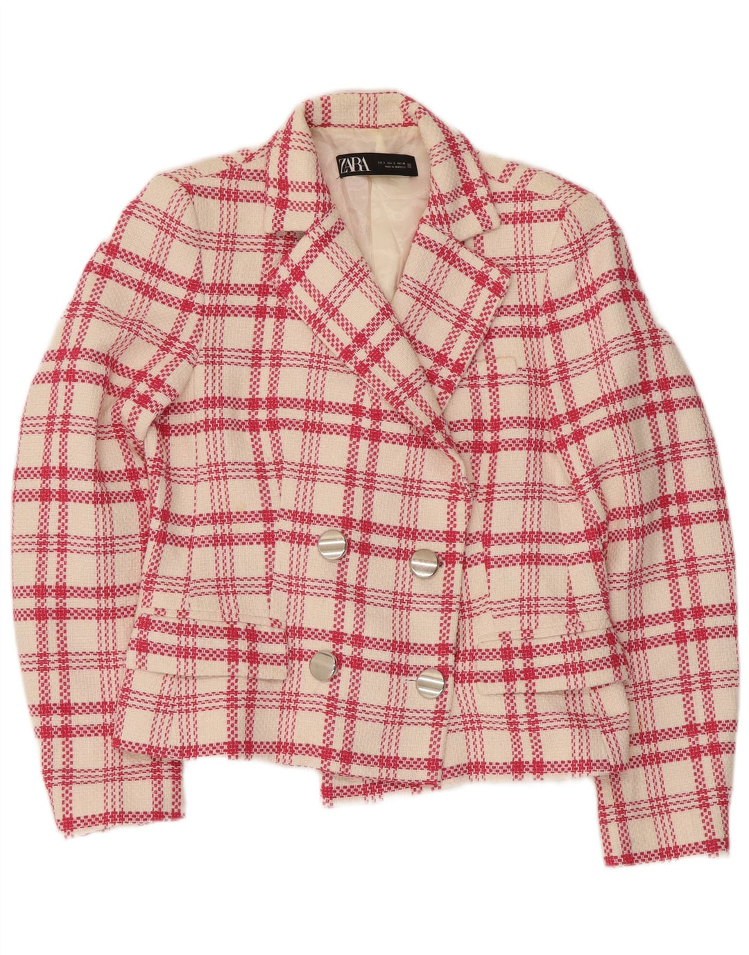 Jachetă Blazer pentru femei Zara, cu două piepturi, UK 10, cu carouri albe mici
